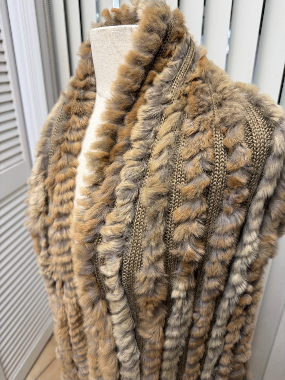 Faux Fur Knit Open-Front Vest - Tan